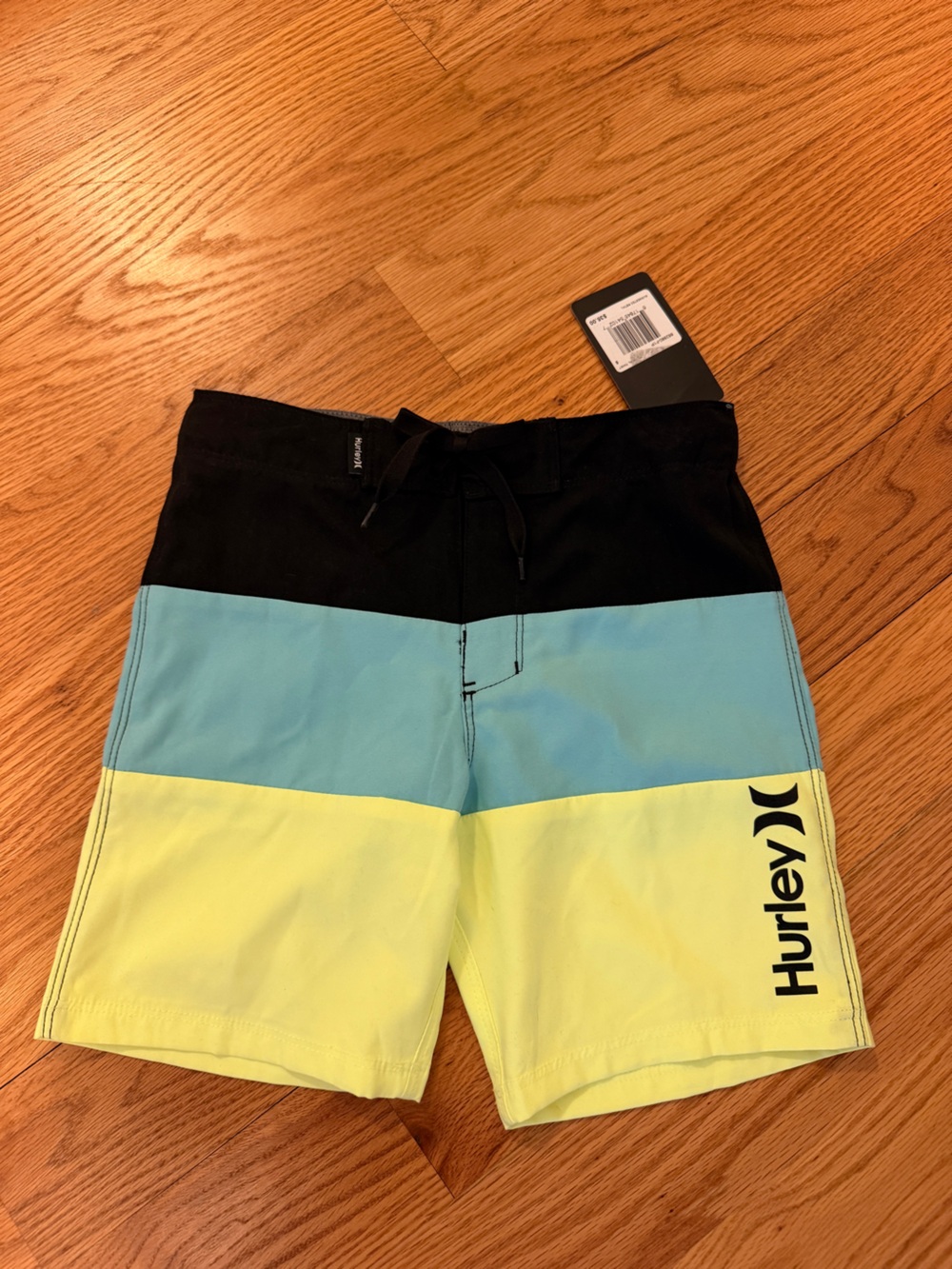 Hurley Black, Aqua & Yellow Colorblock Swim Board Shorts